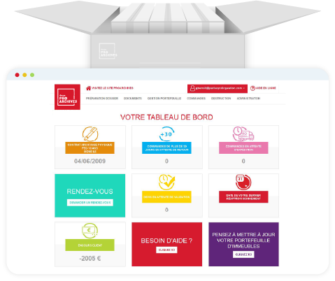 Tableau de bord espace client proarchives